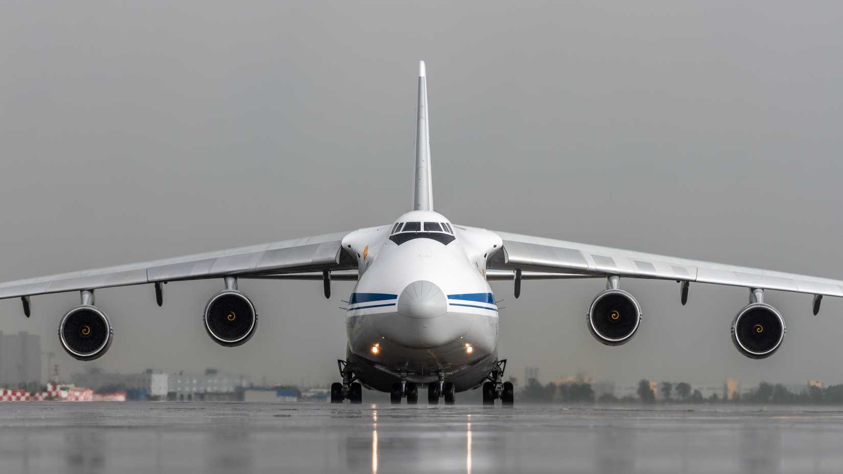 Pulkovo International Airport, Saint-Petersburg, Russia: Airforce Antonov An-124-100 taxiing to the stand.