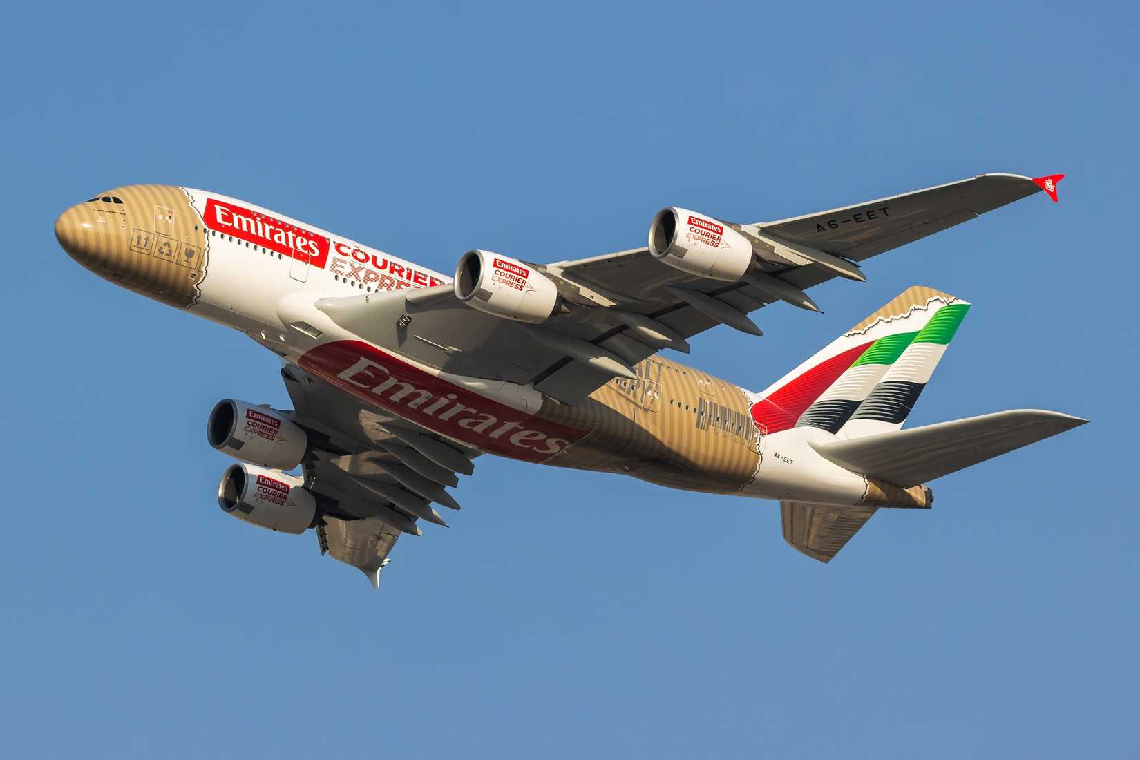 Emirates Airbus A380 climbing