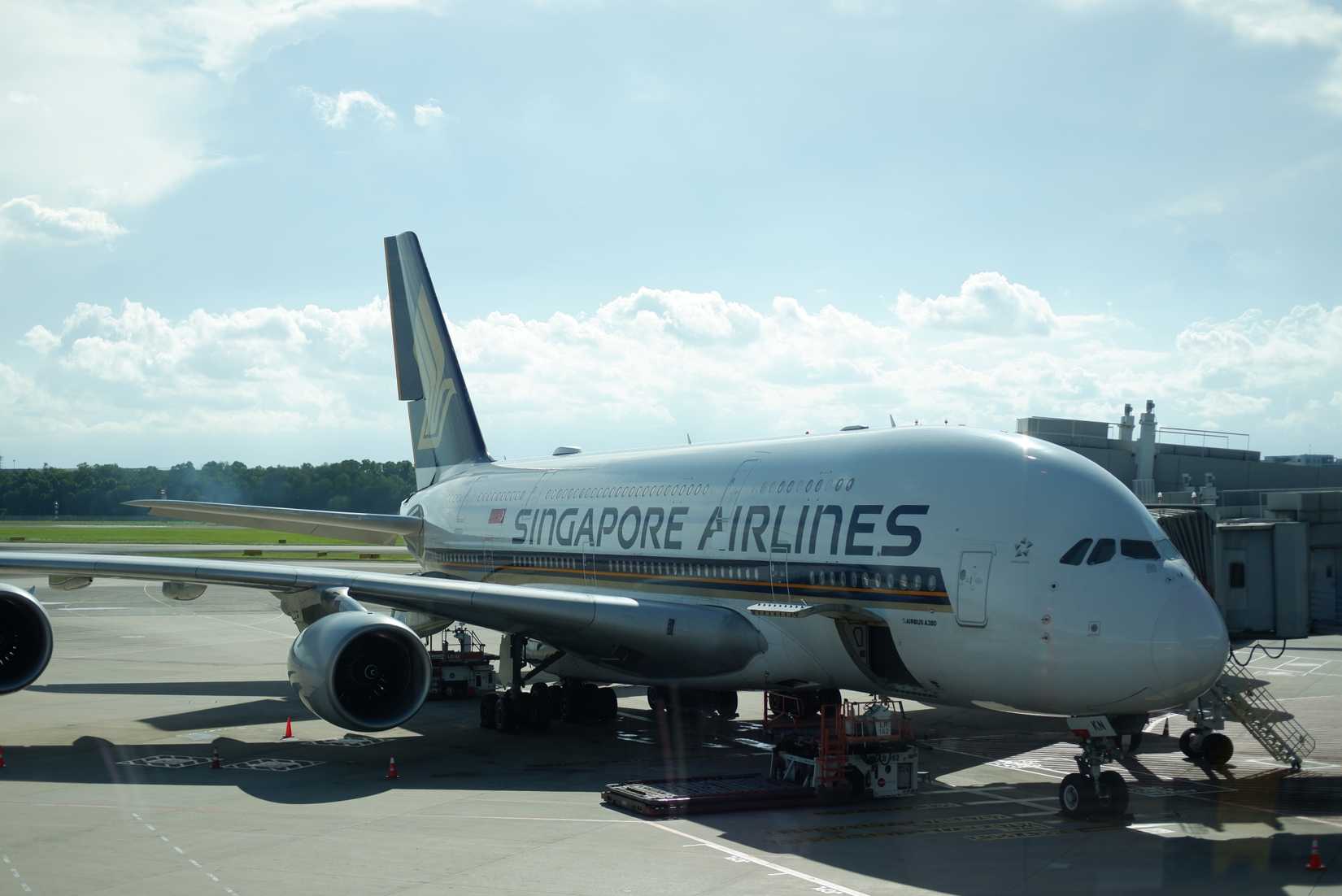 Singapore Airlines A380 parked at the gate