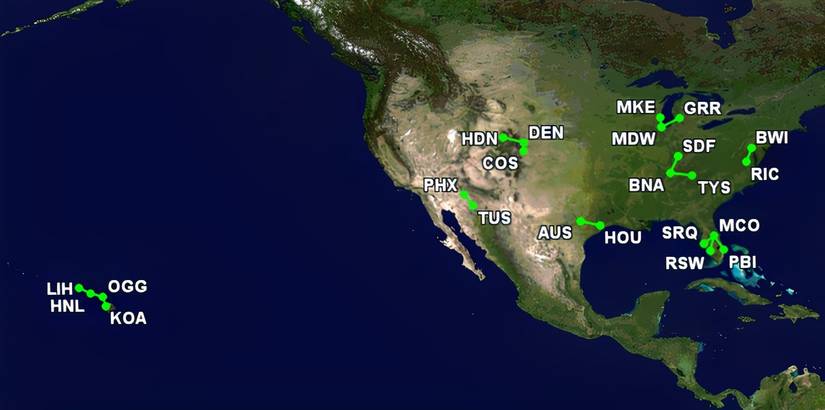 Southwest's 15 shortest routes in March 2026