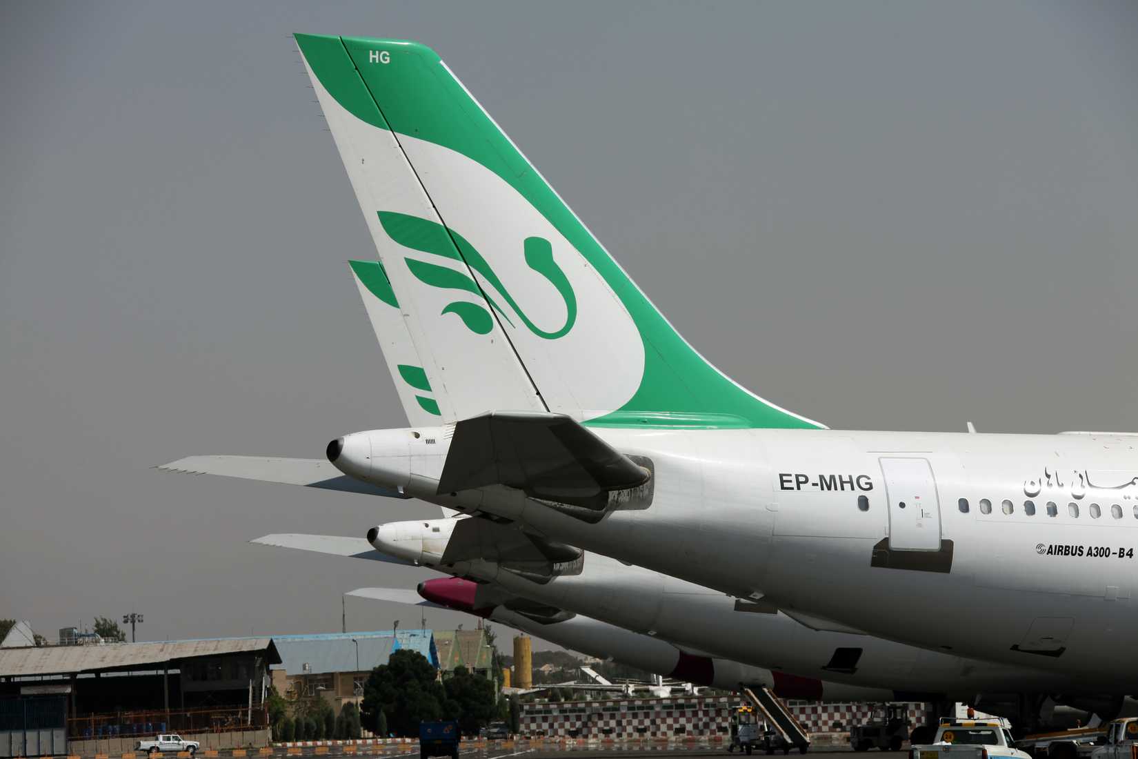 The tail of the passenger jet airplane in Tehran airport.