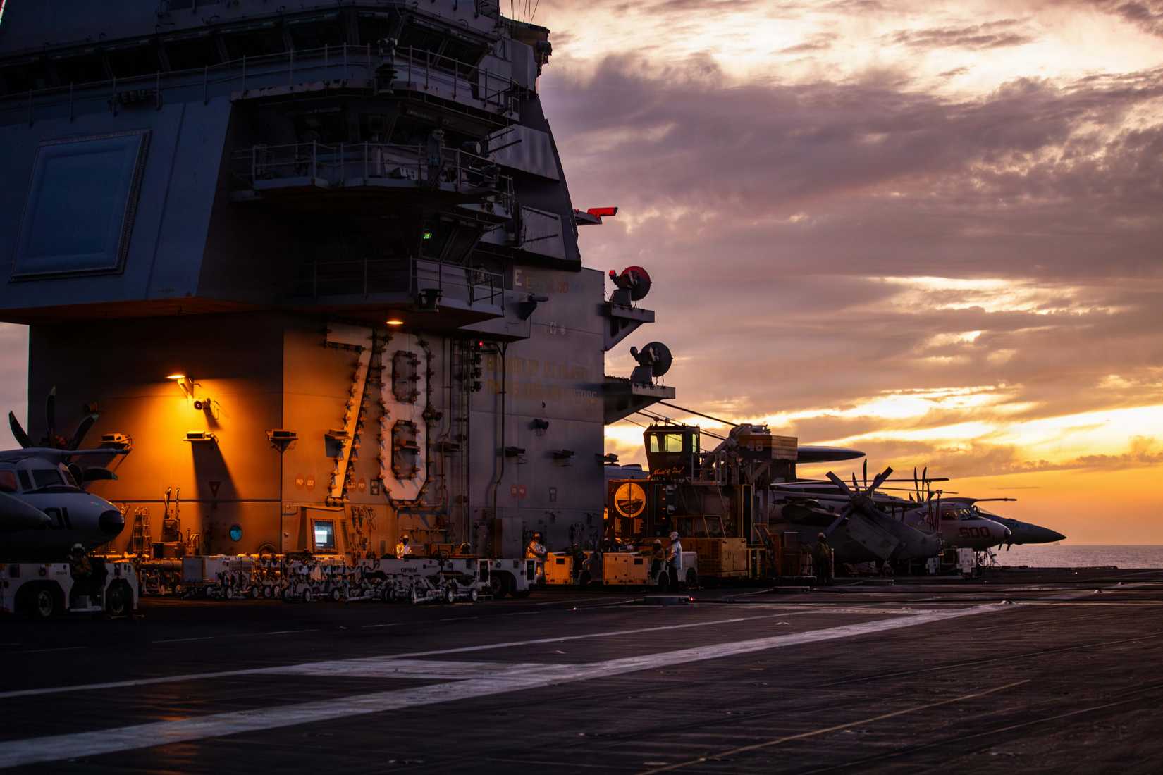 The world’s largest aircraft carrier, USS Gerald R. Ford (CVN 78), conducts flight deck operations during Operation Epic Fury.