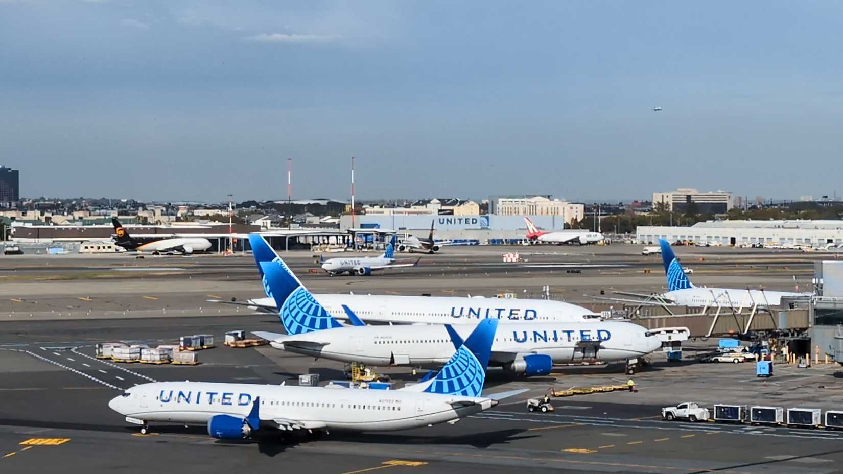 United Airlines parked on the airport apron