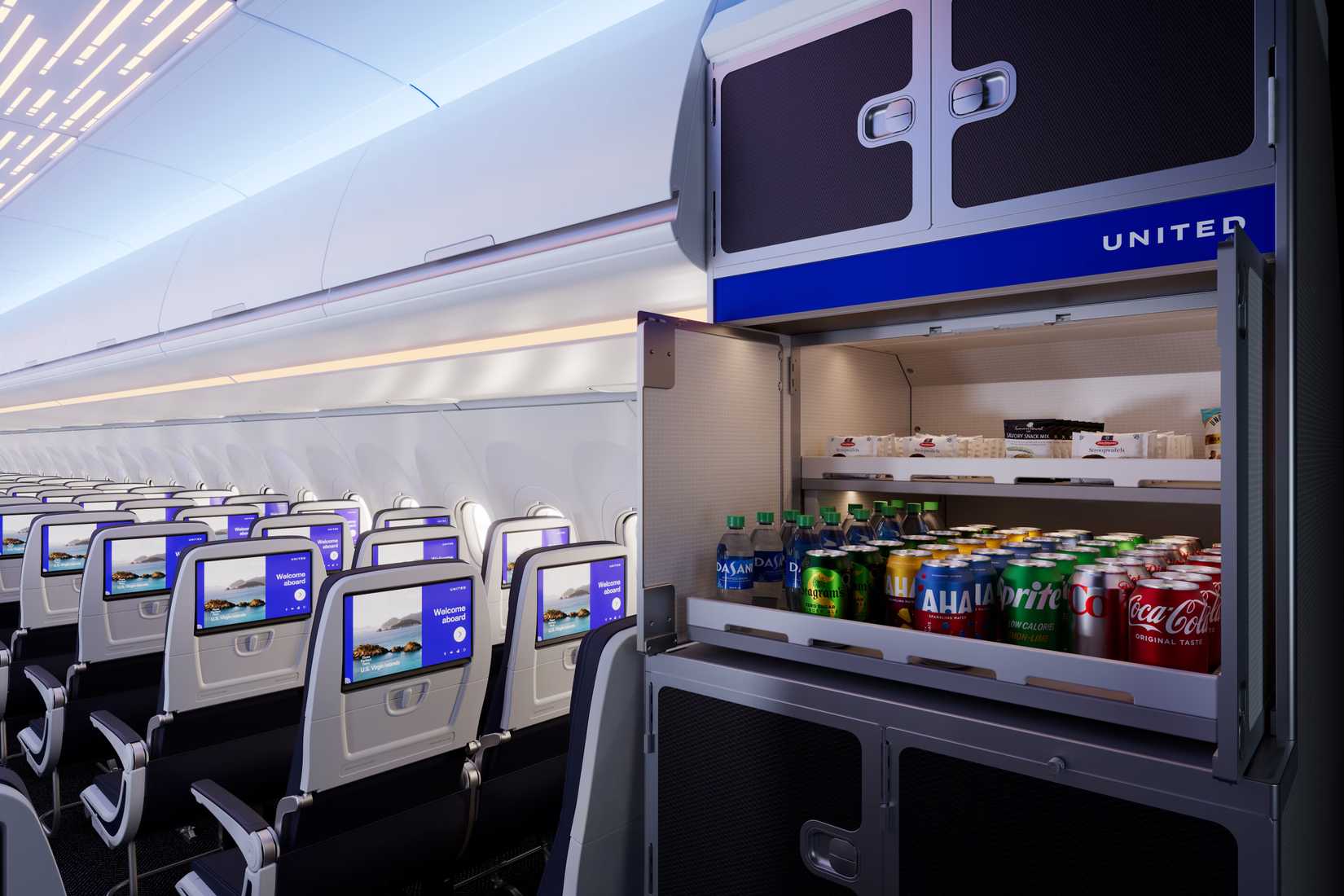 United Airlines Airbus A321XLR Snack Bar