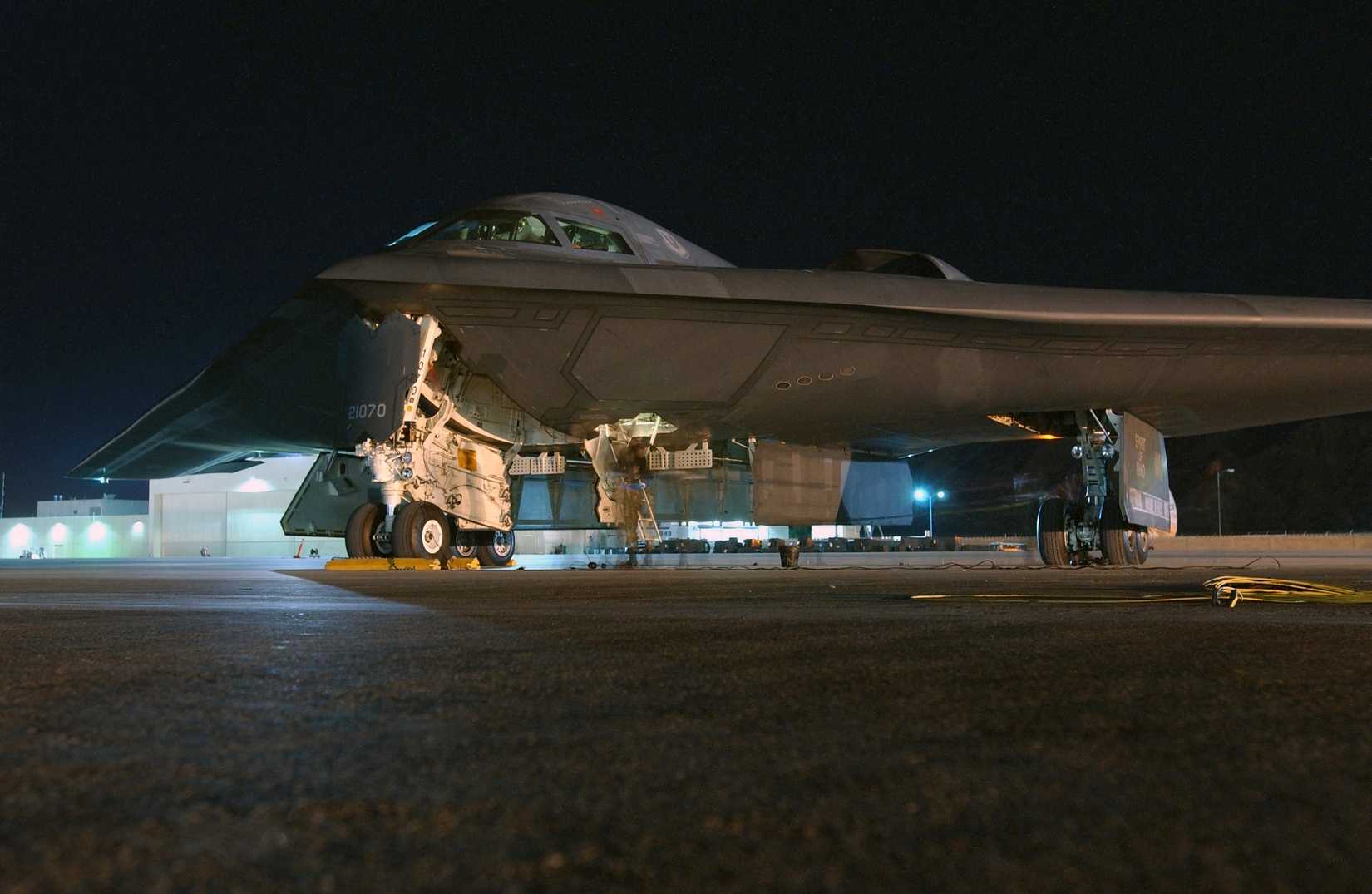US Air Force (USAF) B-2 Spirit bomber, The Spirit of Ohio, sits on the ramp at Nellis Air Force Base (AFB), Nevada (NV).