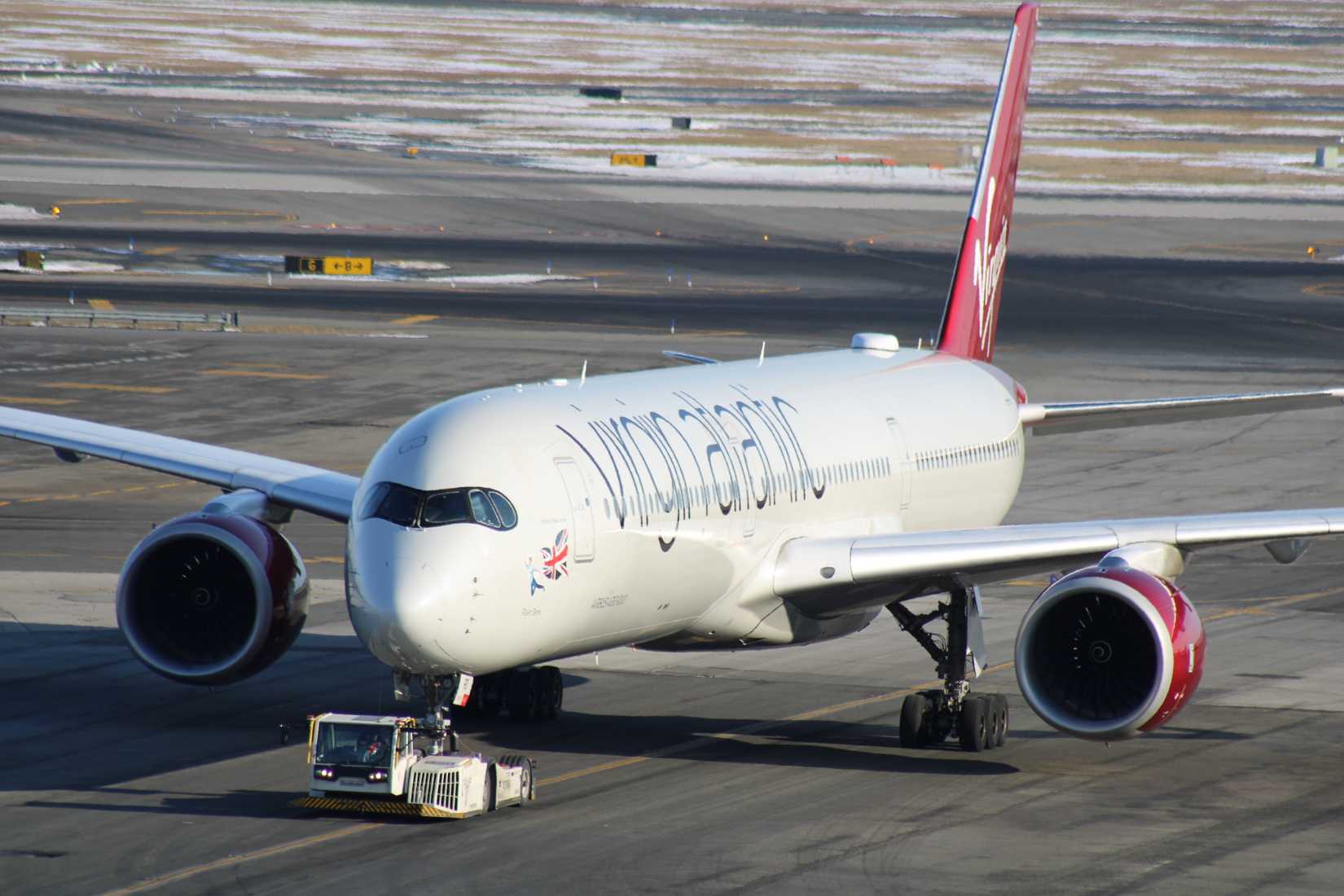 Virgin Atlantic Airways Airbus A350-1000 under tow.