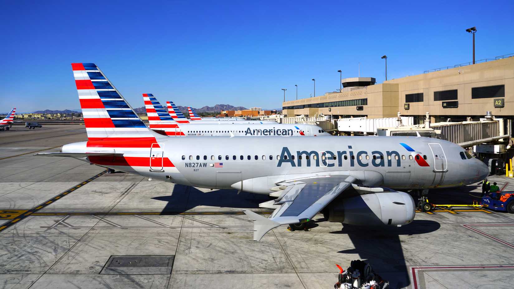 American Airlines aircraft lined up at gate Phoenix