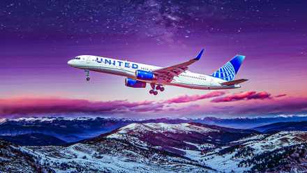 United Airlines Boeing 757-200 over mountains