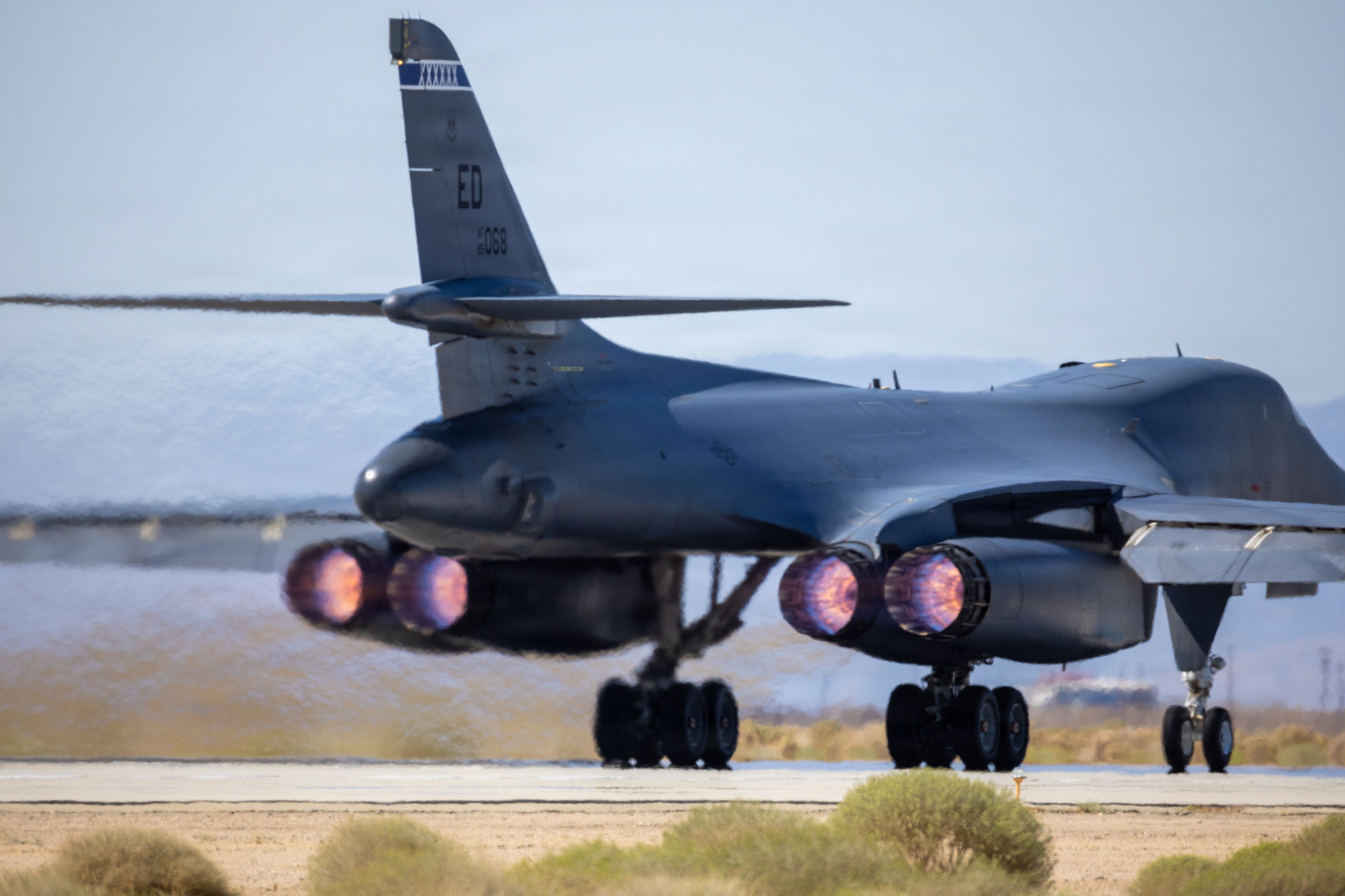 U.S. Air Force B-1B Lancer departing Edwards Air Force Base for a test mission.