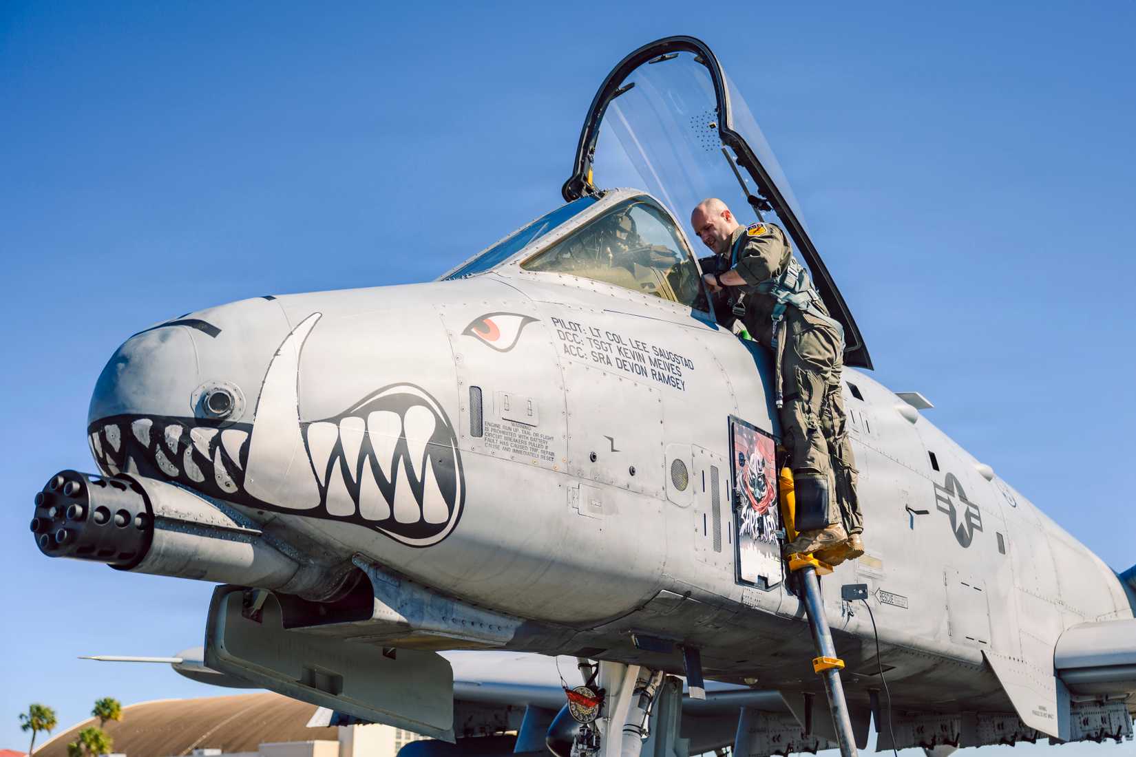 A pilot with the 442d Fighter Wing prepares to board an A-10 Thunderbolt II attack aircraft Feb. 6, 2026.