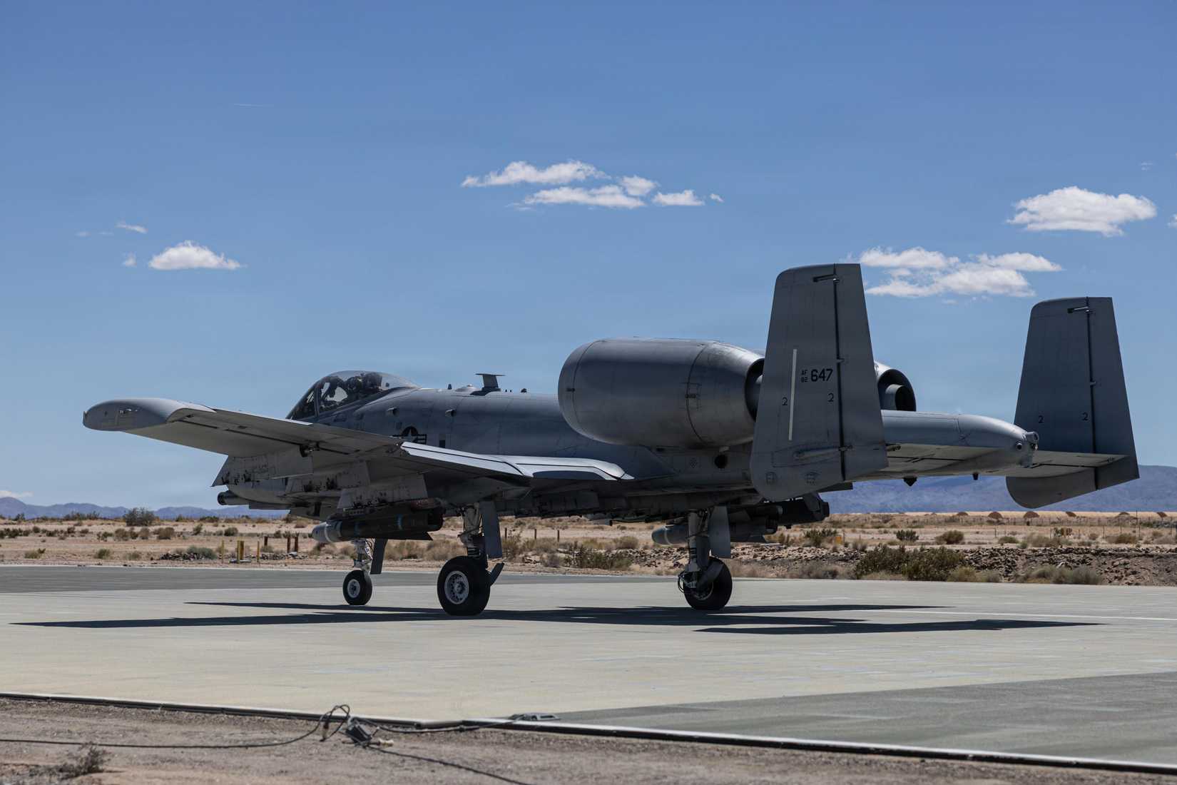 Air Force A-10 Thunderbolt II aircraft assigned to 357th Fighter Squadron, Davis Monthan Air Force Base, prepares for takeoff.