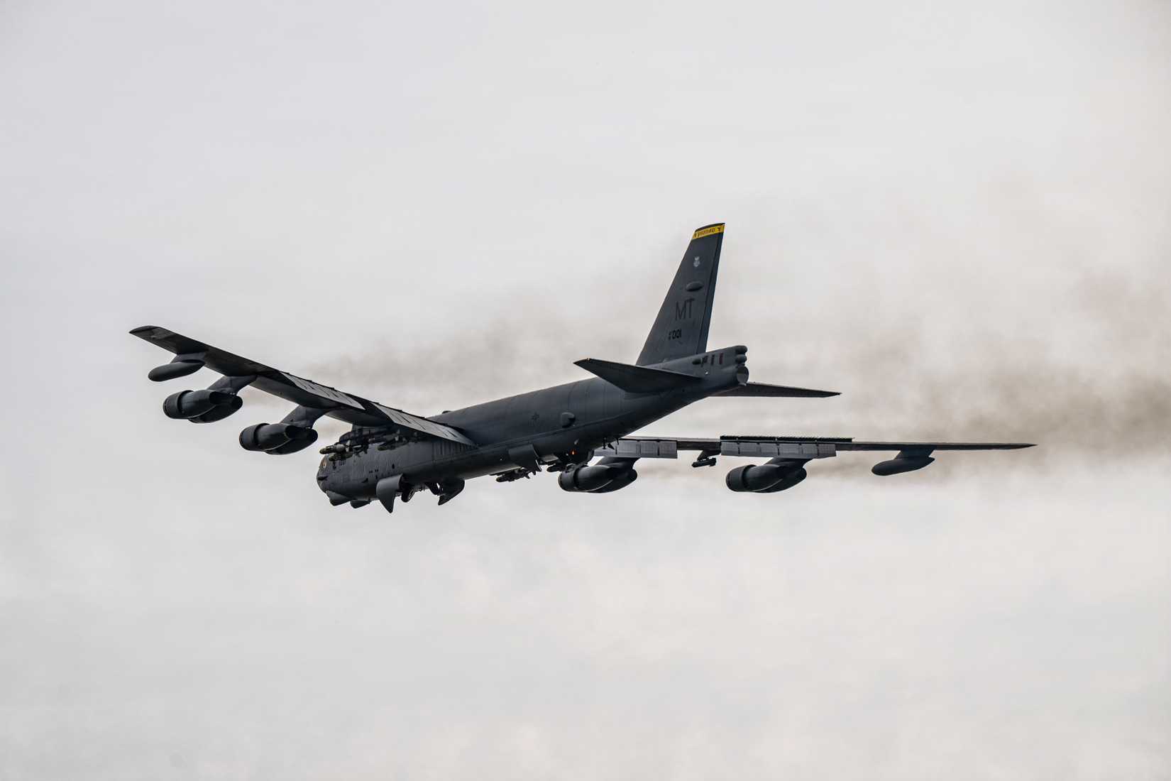 Air Force B-52 Stratofortress takes off for a combat mission during Operation Epic Fury.