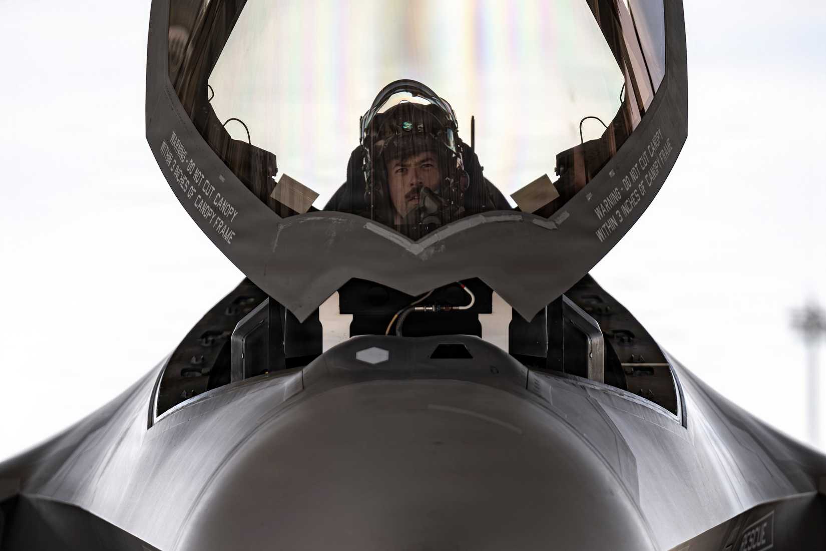 Air Force Capt. Quinn Labowitch, a pilot assigned to the 4th Fighter Squadron, conducts pre-flight inspections at Hill Air Force Base.