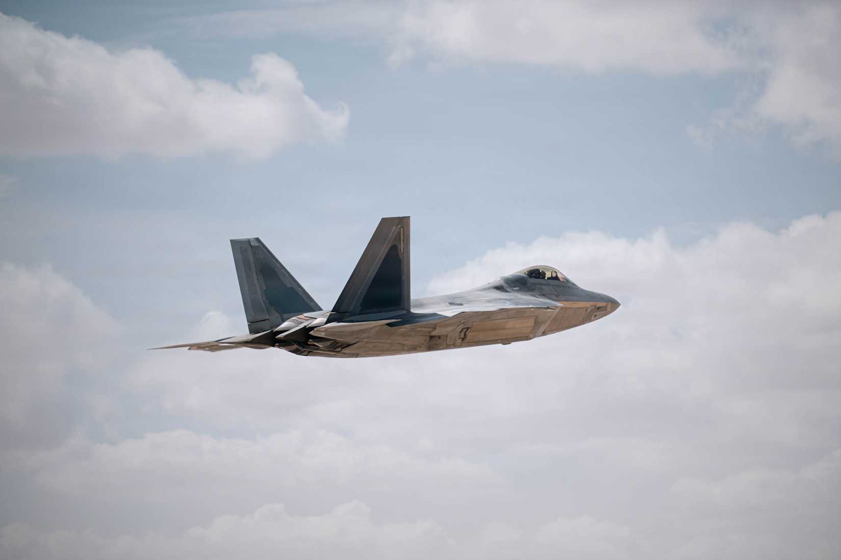 Air Force F-22 Raptor aircraft takes flight during Operation Epic Fury, March 20, 2026.