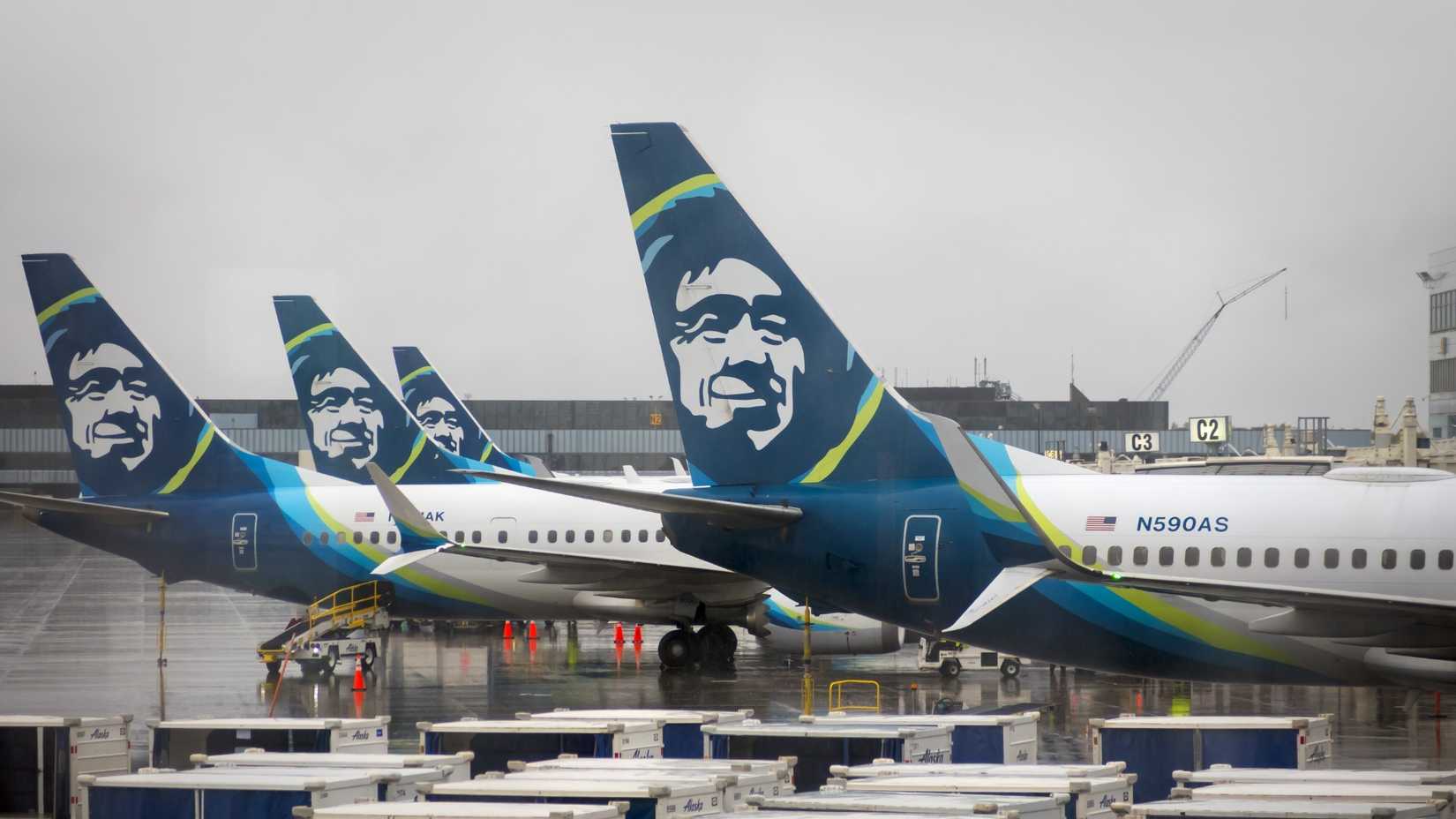 Multiple Alaska Airlines aircraft at ANC