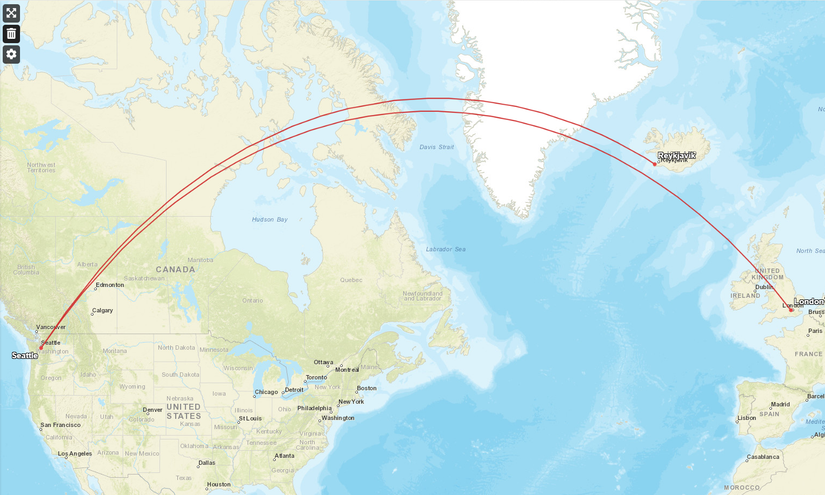 Alaska Airlines Seattle Keflavik London Route Map