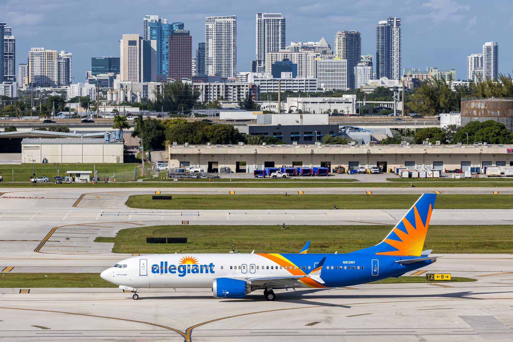 Allegiant Air Boeing 737-8-200 MAX airplane at Fort Lauderdale airport.