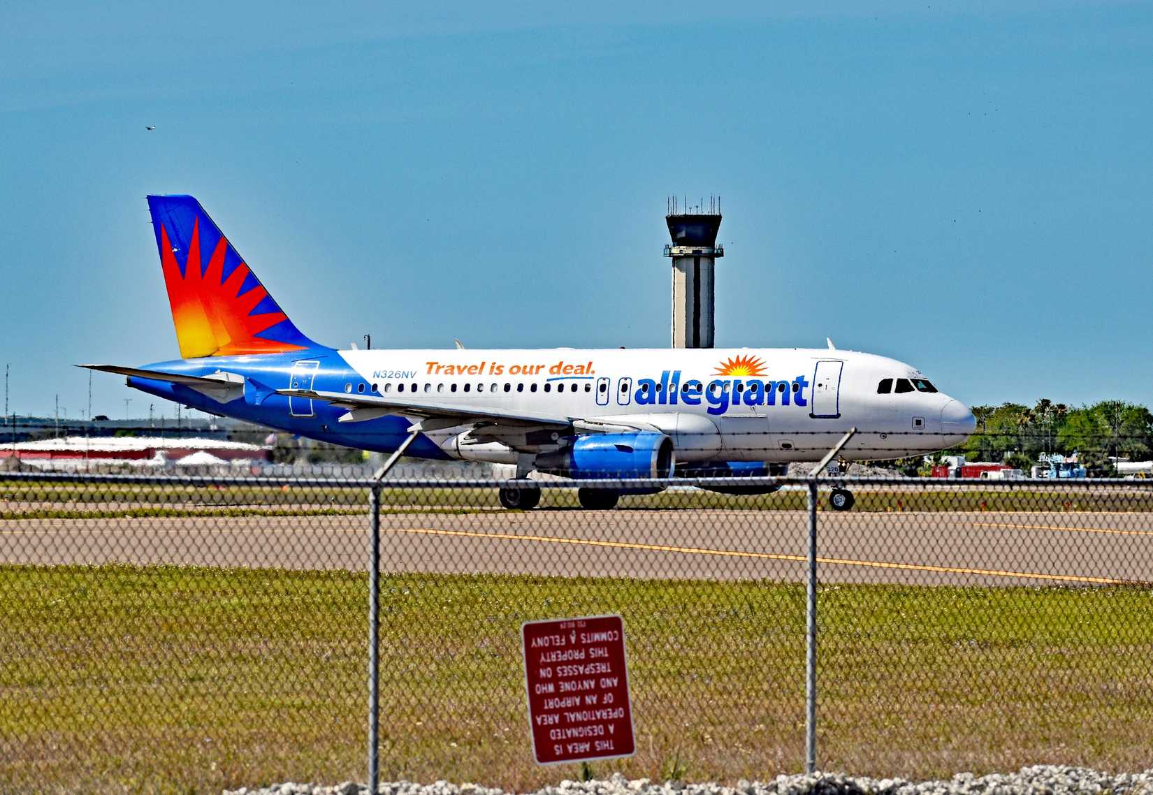 An Allegiant Air Airbus A319 airplane prepares to depart from St. Pete-Clearwater Int'l Airport (PIE).