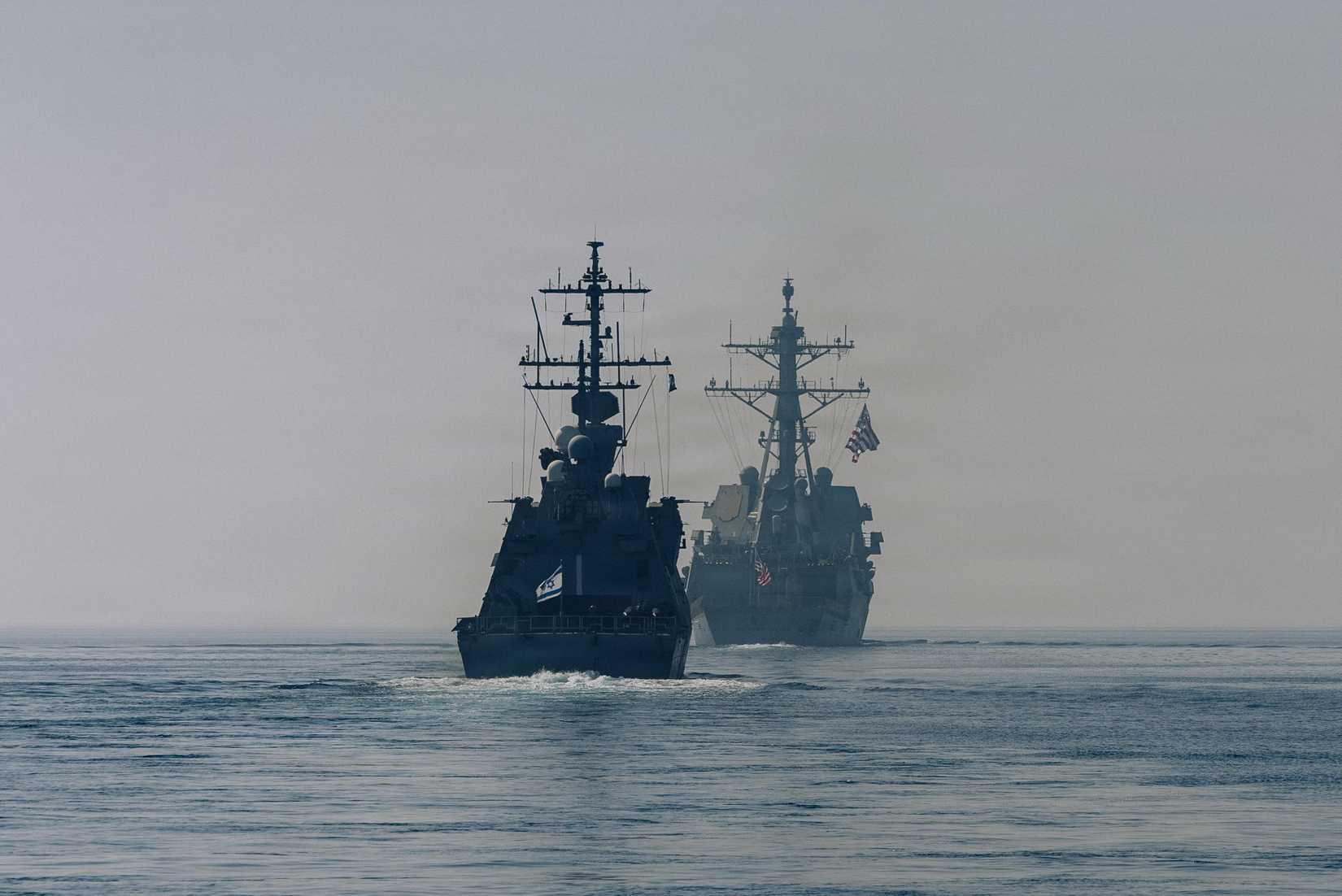 Arleigh Burke-class guided-missile destroyer USS Delbert D. Black (DDG 119) conducts a routine maritime exercise with Israeli naval ship INS Eilat in the Red Sea.