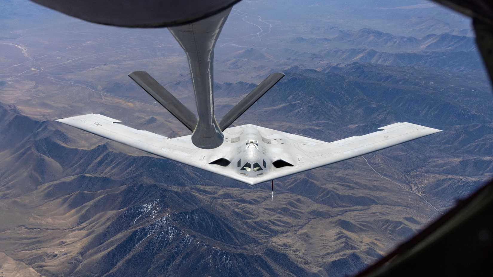 B-21 Aircraft about to be undergo aerial refuling from a tanker