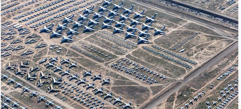 Aircraft stored in a desert facility