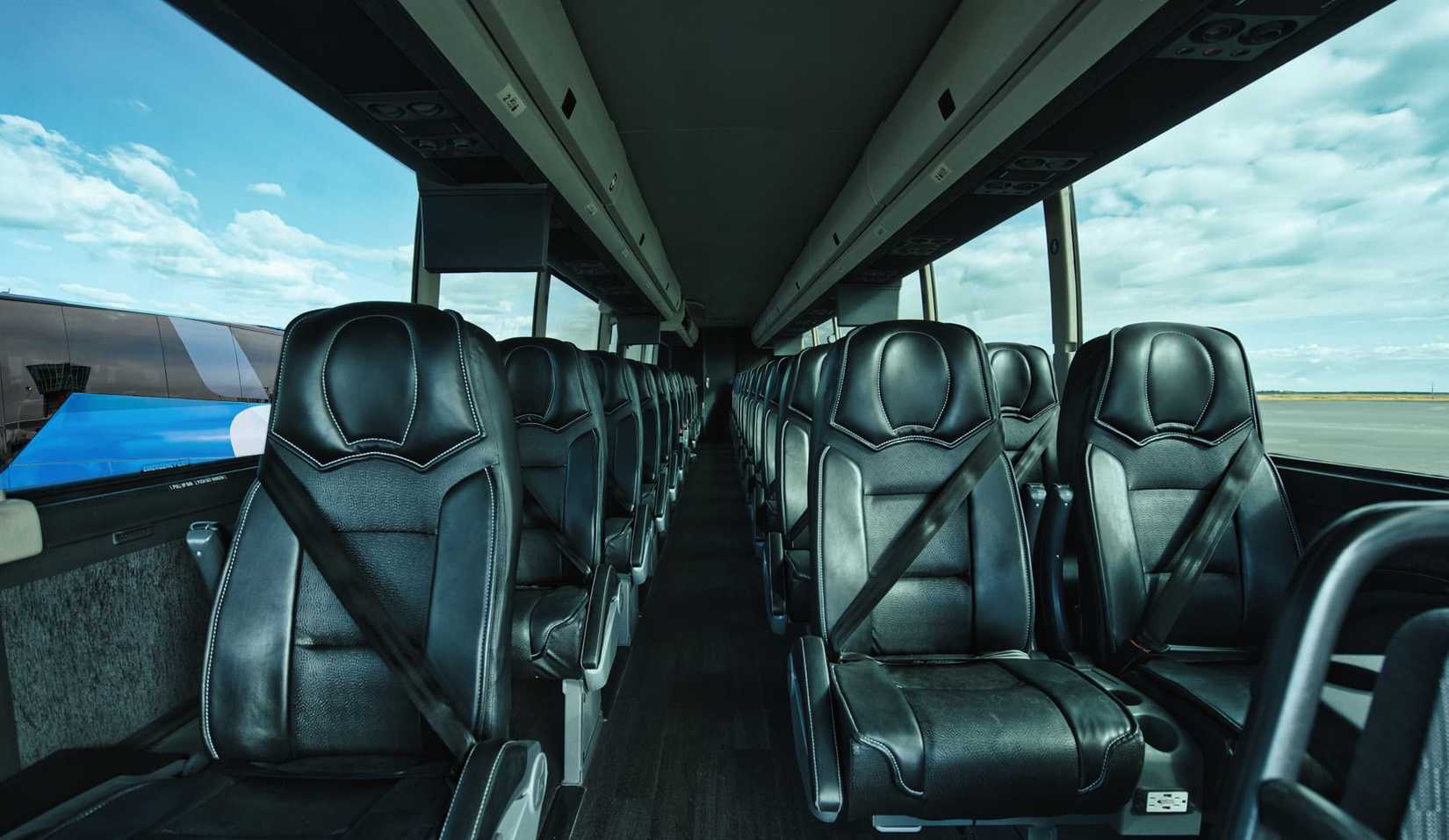 Cabin interior of a Landline bus operated for American Airlines.