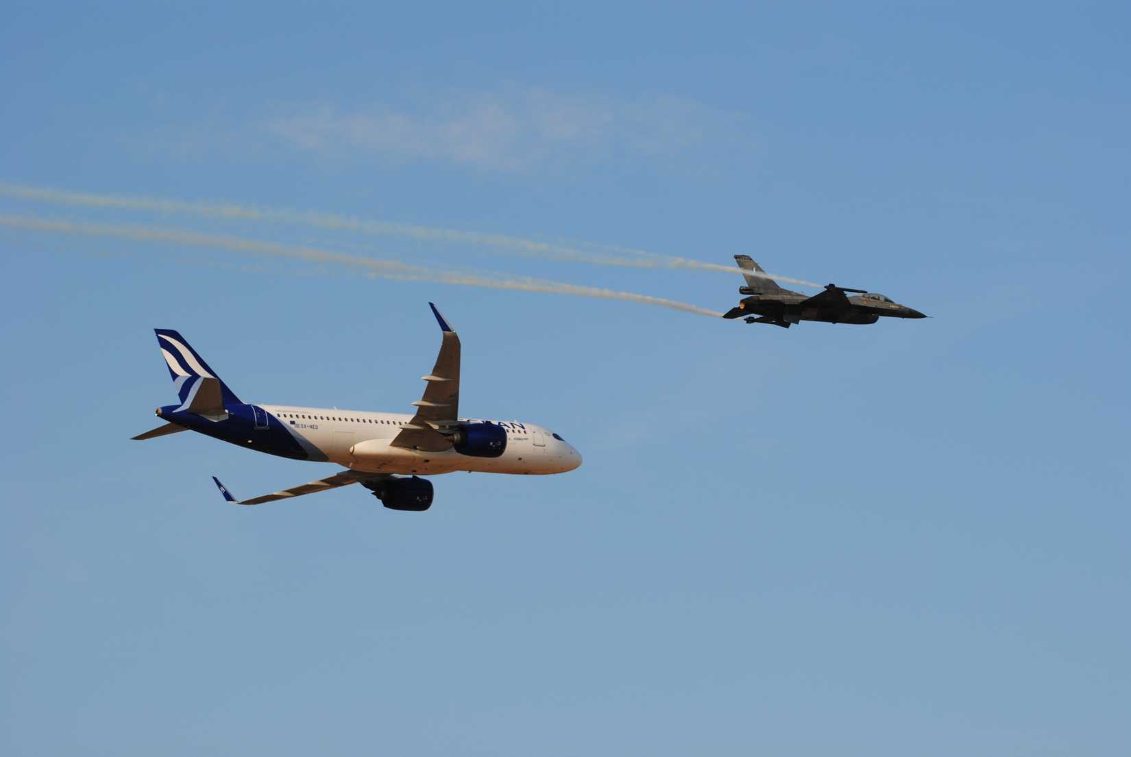Aegean Airbus A320neo and F-16