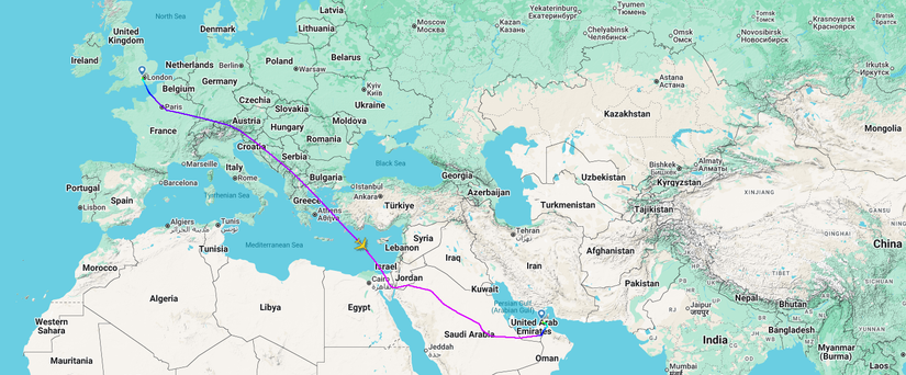 Emirates London Dubai Flight Map