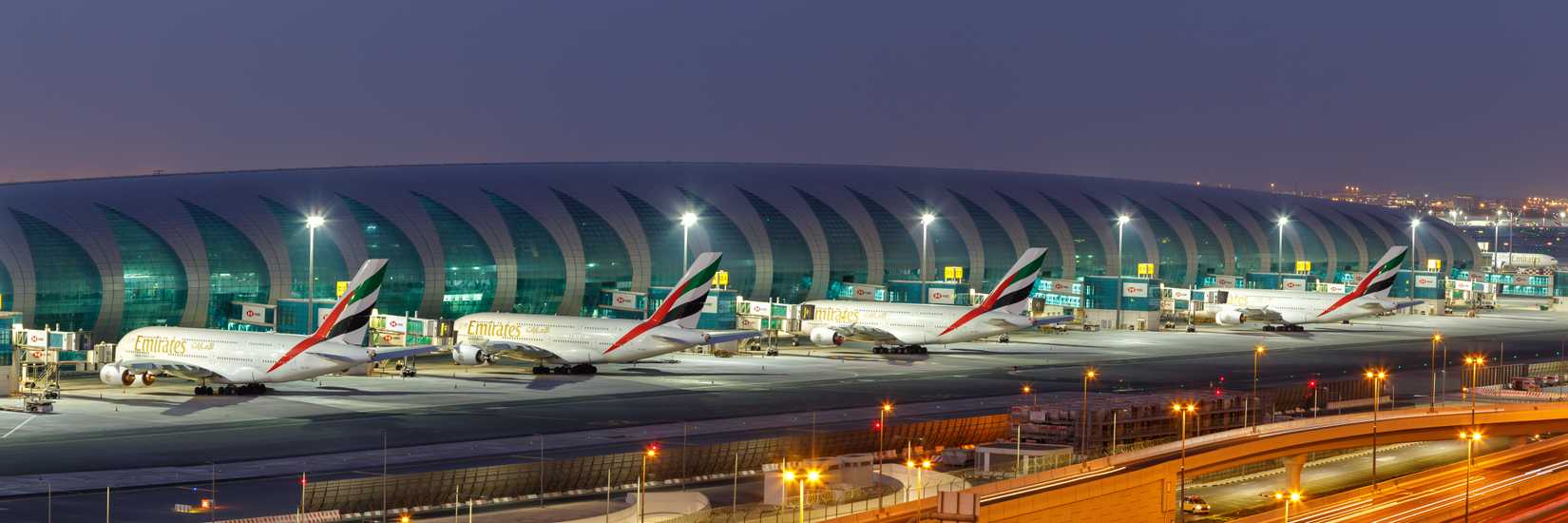 Emirates Terminal 3 at DXB full of A380s