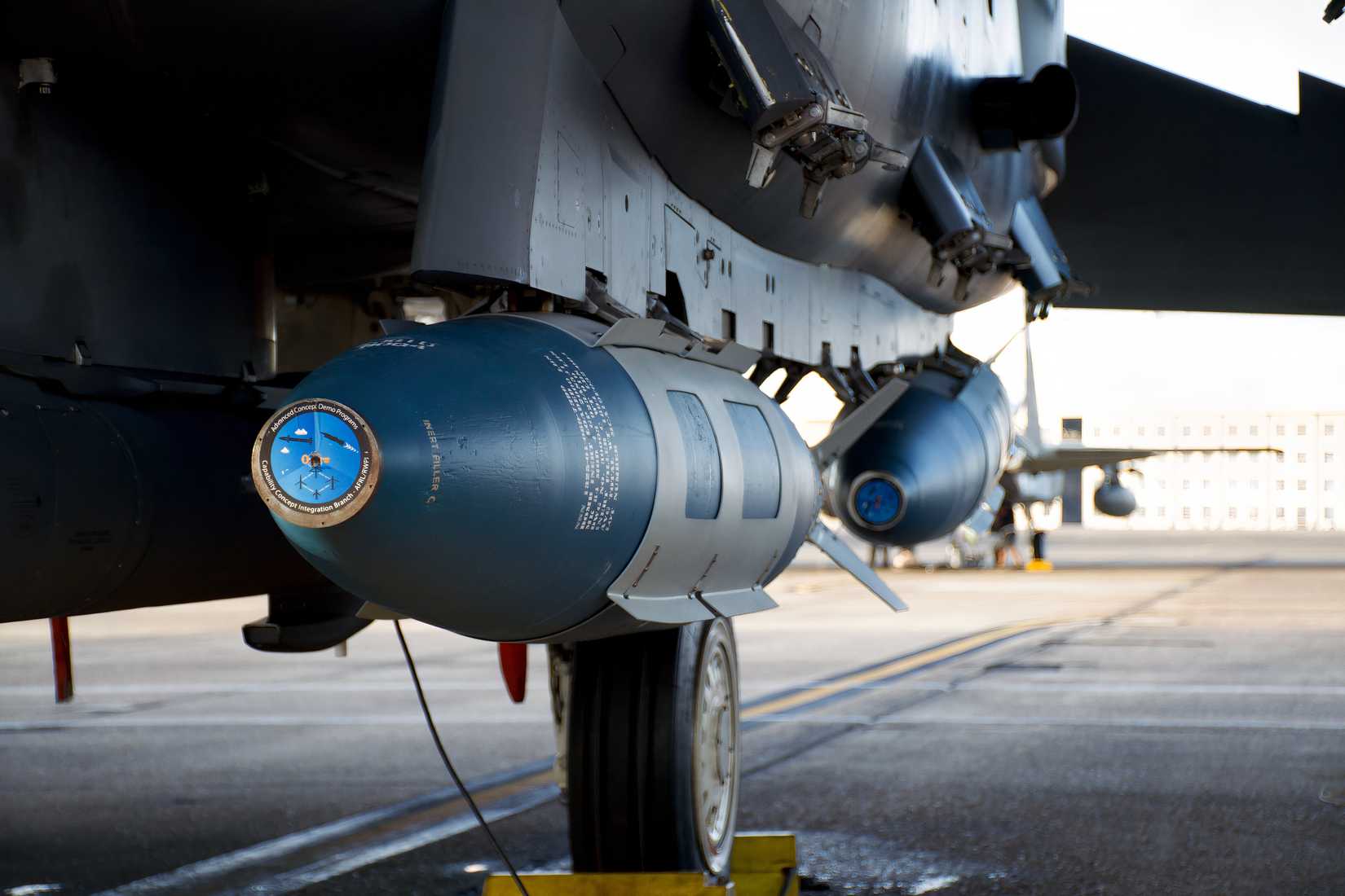 JDAM bomb loaded under an aircraft prior to takeoff