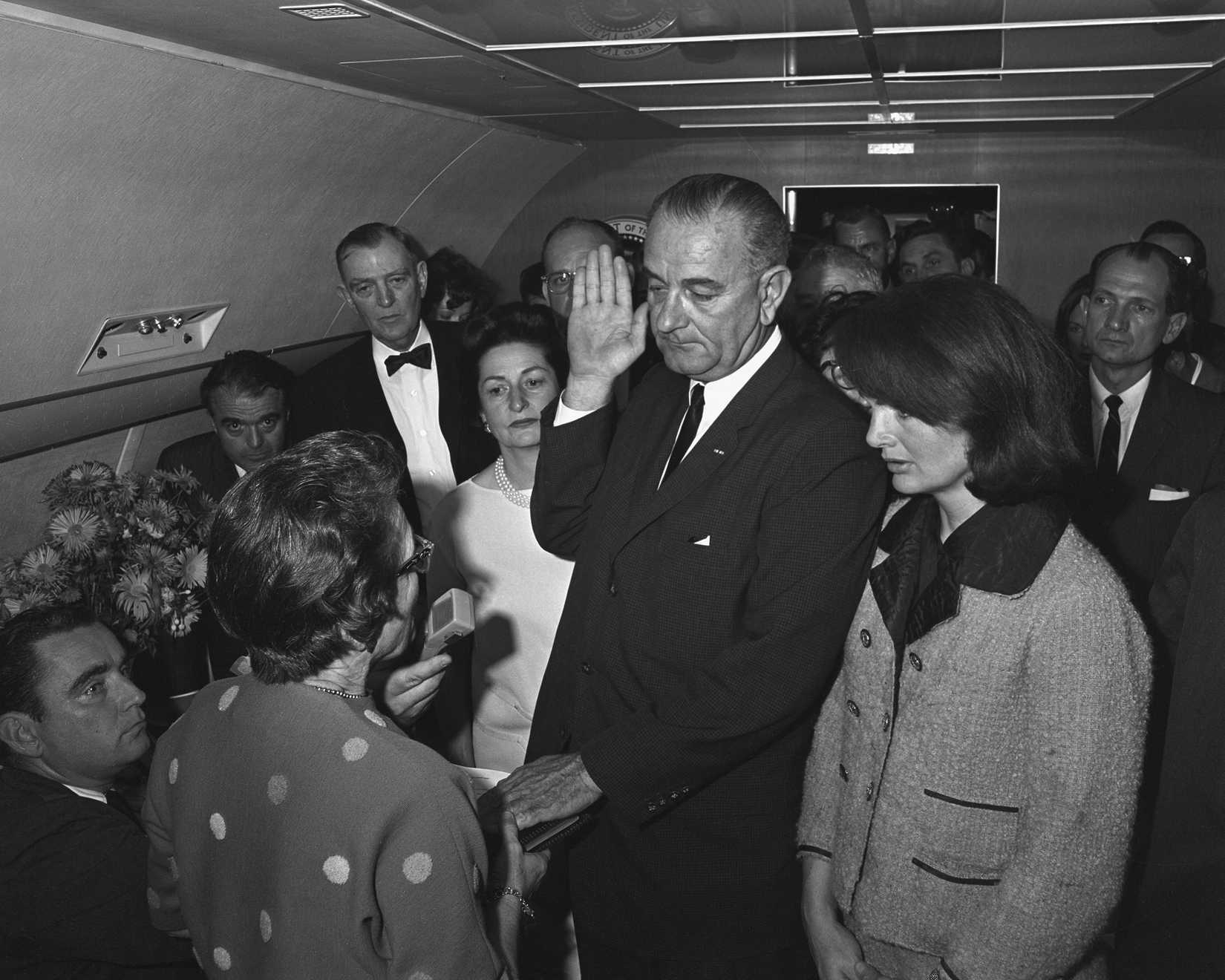 Lyndon B Johnson Taking His Oath Of Office Aboard Air Force One