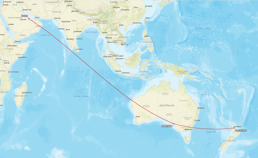 Qatar Airways Doha Adelaide Auckland Map