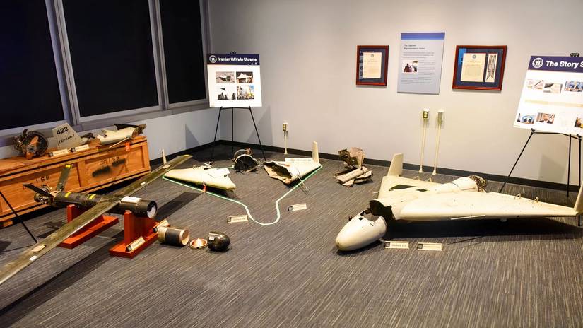  CNN description: "Left to right: An Iranian-made Shahed 101 drone, the remnants of an Iranian-made Shahed 131 drone recovered from Ukraine in Fall 2022, and an Iranian-made Shahed 131 drone recovered from Iraq in 2022. Photo shared by the US Defense Intelligence Agency's Office of Corporate Communications."