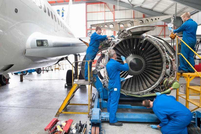 Engine maintenance engineers at work
