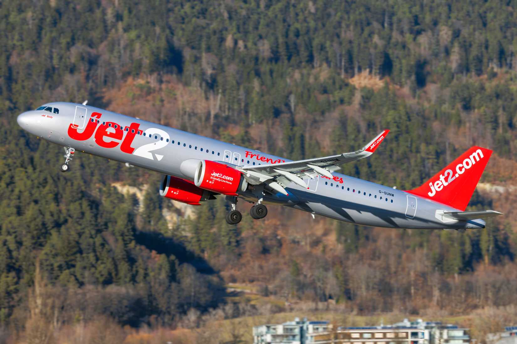 Jet2 Airbus A321neo taking off from Innsbruck