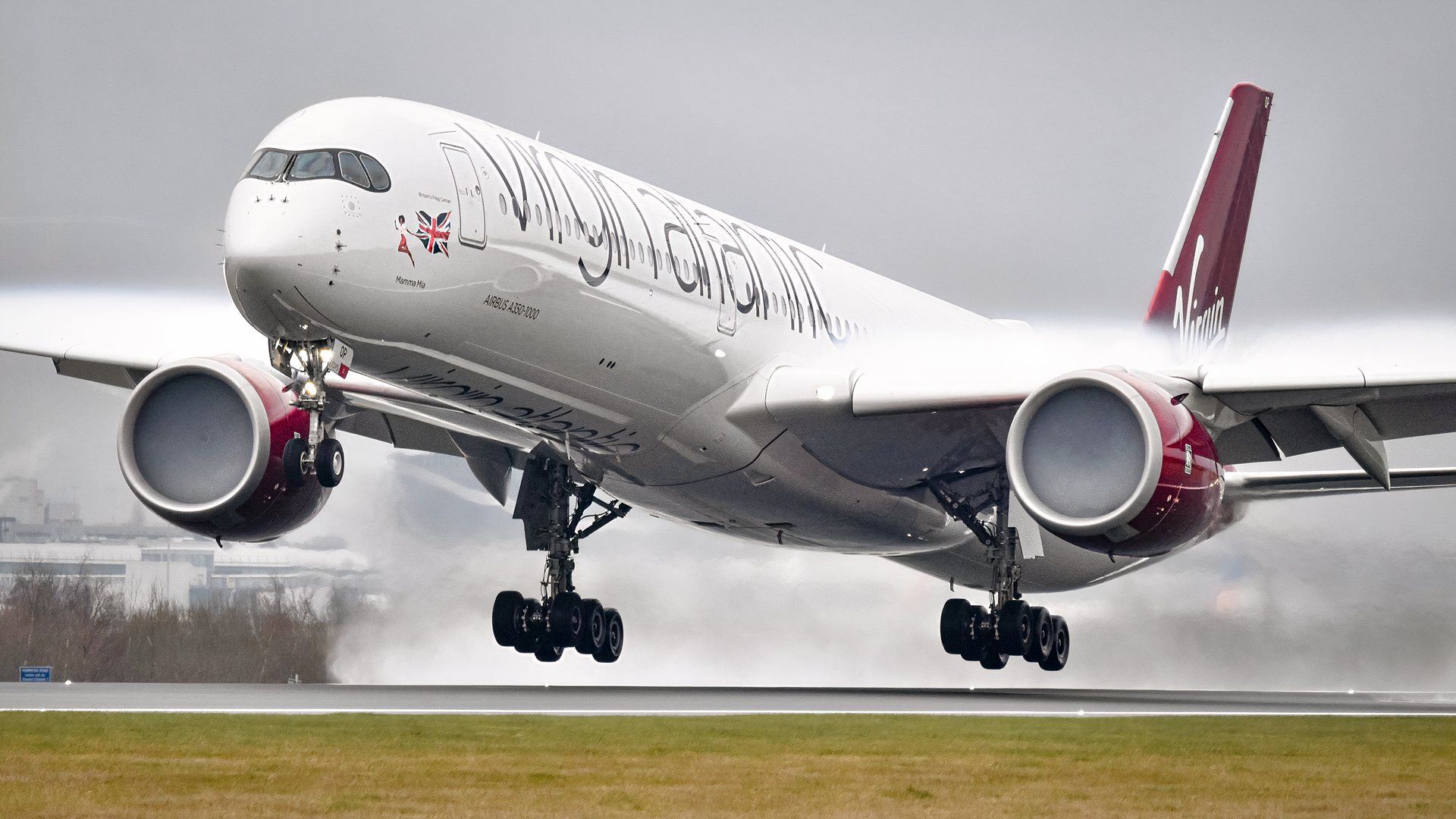 Virgin Atlantic Airbus A350-1000 taking off. 