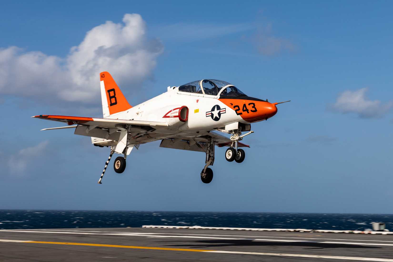 T-45C Goshawk Training Aircraft, attached to Training Air Wing (TW) 2, prepares to land on the fight deck.