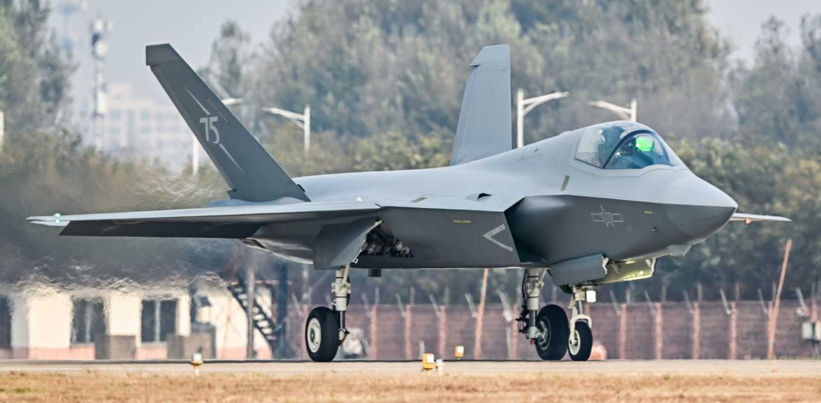The J-35A medium-sized multi-role stealth fighter jet.