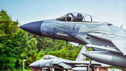 Two fighter aircraft getting ready to take off