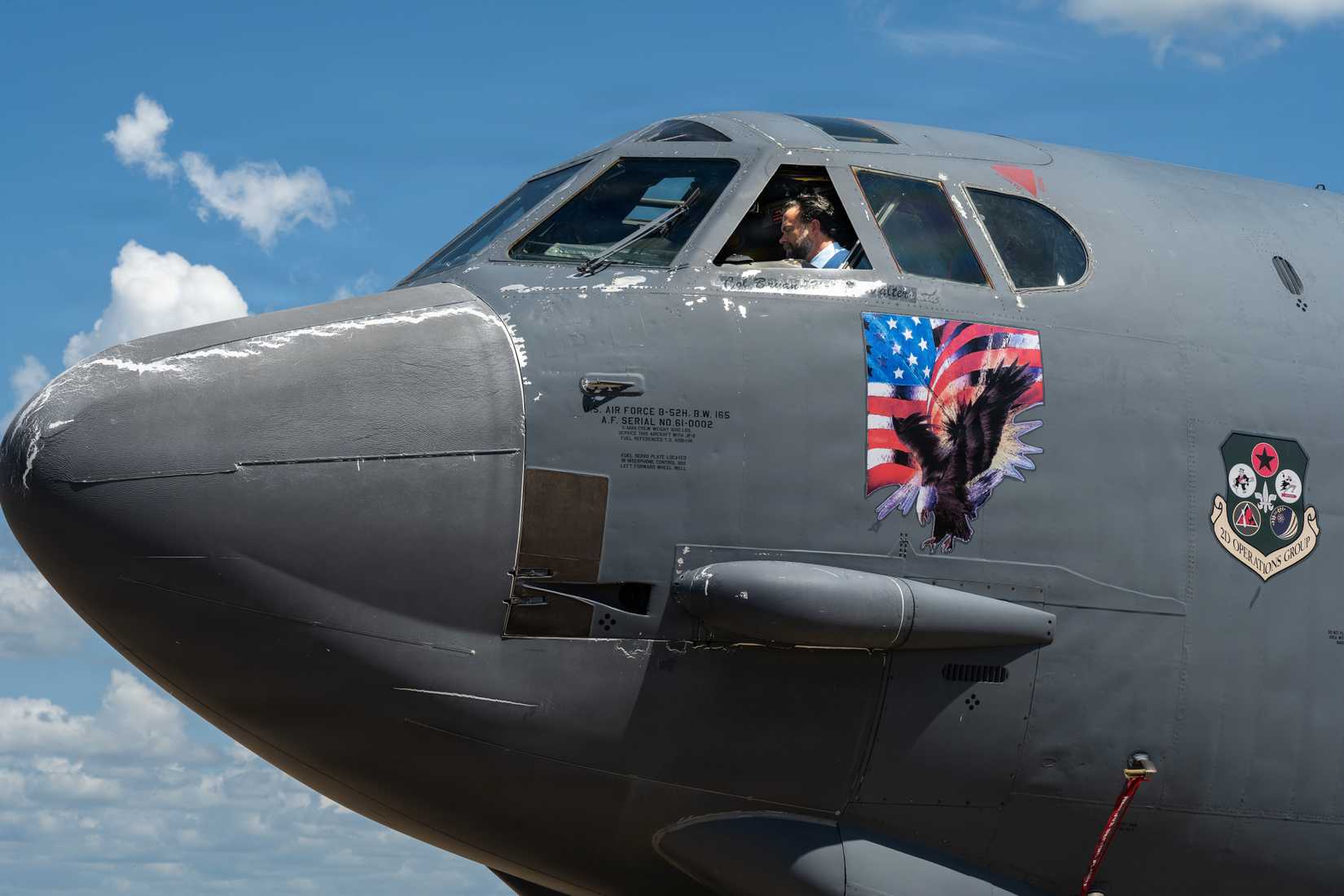 Under Secretary of the Air Force Matt Lohmeier tours the cockpit of a B-52H Stratofortress aircraft during an immersion tour at Barksdale Air Force Base, Louisiana, April 10, 2026.