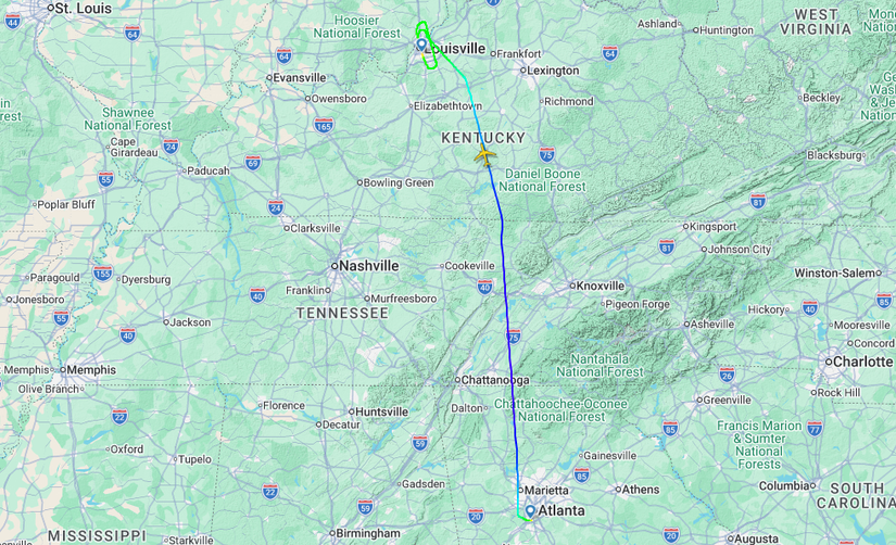 UPS Atlanta Louisville Flight Map