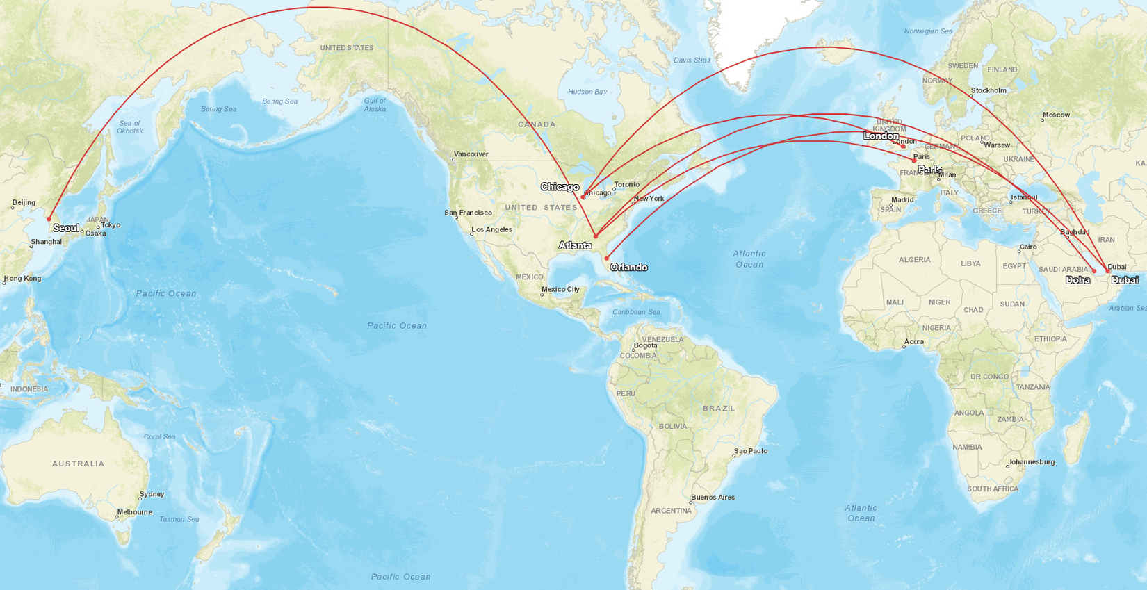 US Lost A380 Flights Map