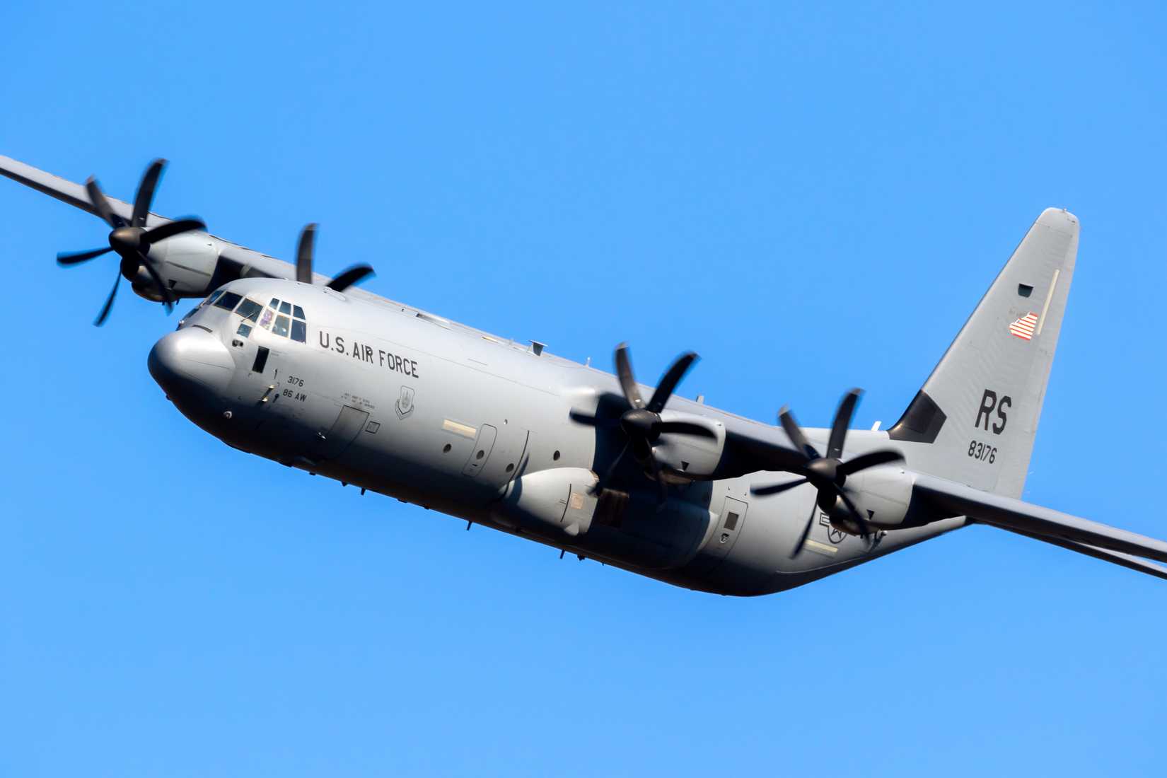 USAF Hercules C-130H flying in sky