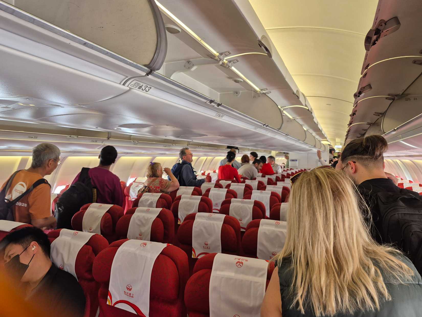 Inside a Sichuan Airlines Airbus A330-300 economy class cabin