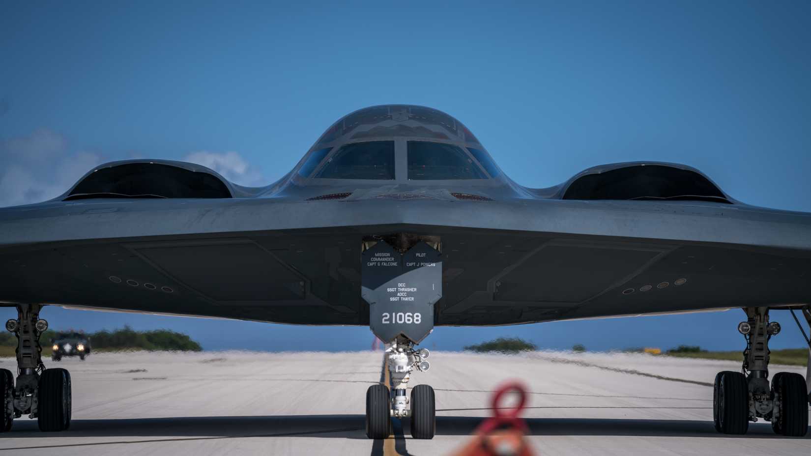 A B-2 Spirit, assigned to the 509th Bomb Wing, Whiteman Air Force Base, taxis on the flightline Jan. 8, 2018, at Andersen Air Force Base(AFB), Guam.