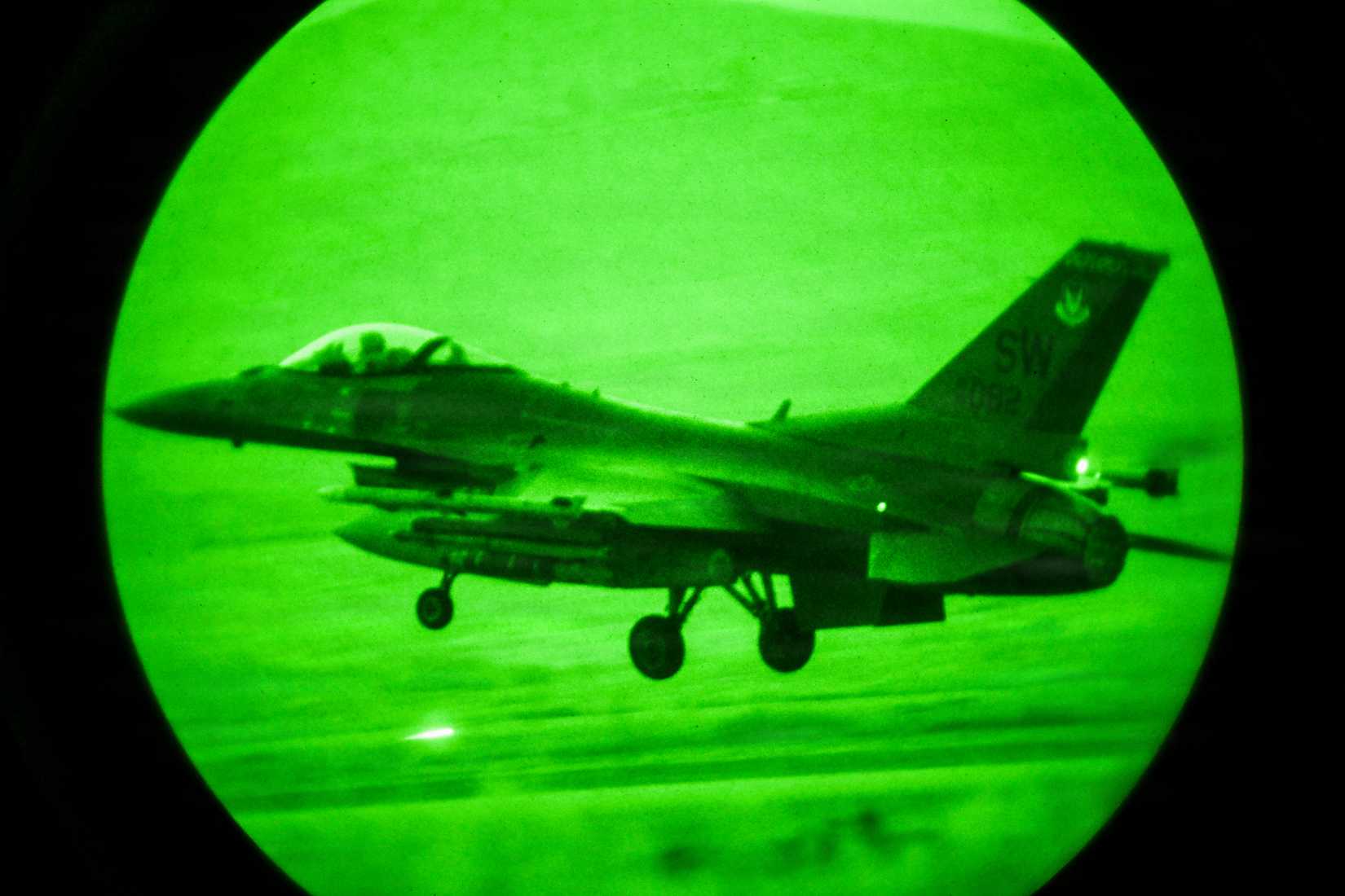 A U.S. Air Force F-16 Fighting Falcon takes off in U.S. Central Command’s area of responsibility, April 18, 2026. 