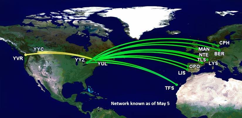 Air Canada XLR's network as of May 5