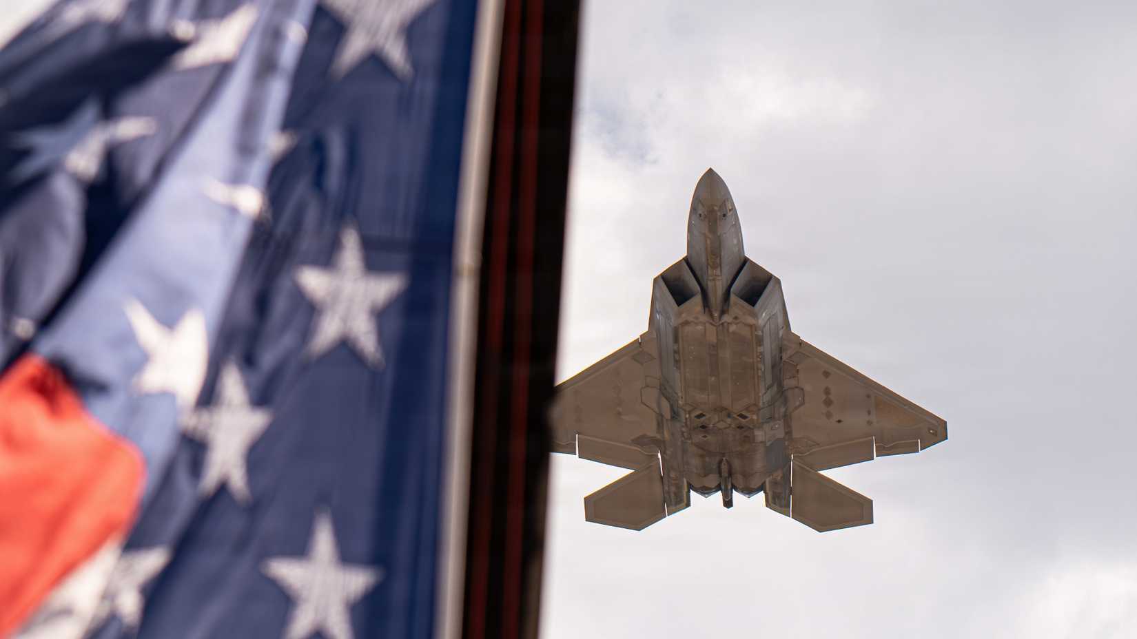 Air Force Capt. Nick “Laz” Le Tourneau, pilot and commander of the F-22 Raptor Aerial Demonstration Team, performs an aerial demonstration.