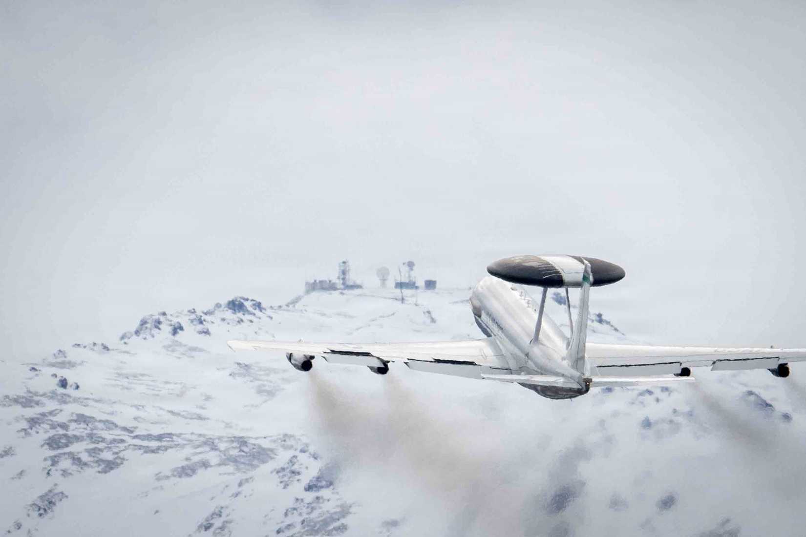Air Force E-3 Sentry assigned to the 962nd Airborne Air Control Squadron takes off during Red Flag Alaska 26-1 at Joint Base Elmendorf-Richardson, Alaska, April 23, 2026.