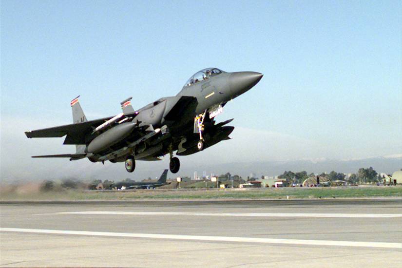 Air Force F-15E Strike Eagle takes off from Incirlik Air Base, Turkey.